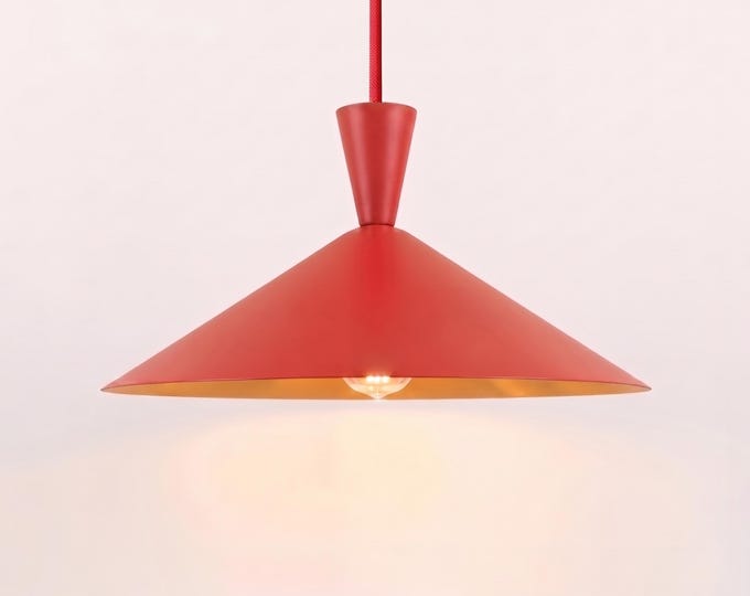 Hanging Light – Artistic Matte Red Cone Hanging Light | Bold Modern Ceiling Light for Café, Restaurant and Home Interior Decor design