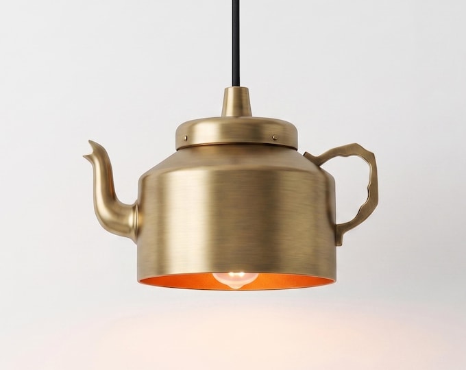 Hanging Light – Luxury Antique Brass Teapot Hanging Light | Elegant Vintage Style Ceiling Light for Kitchen Island and Dining Space Decor.