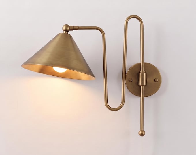 Antique Brass Cone Wall Lamp – Modern Industrial Wall Sconce | Mid Century Bedroom & Living Room Lighting Fixture