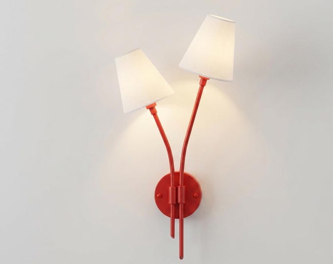 Matte Red Double Arm Sconce, Wall Light Designer Lamp, Scandinavian Modern Wall Fixture, Elegant Cone Shades Luxury Interior Home Decoration