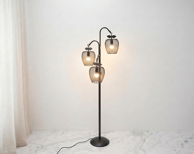 Apple Orchard Luxe Triple Mesh Floor Lamp – Artistic Industrial Elegance for Modern Interiors