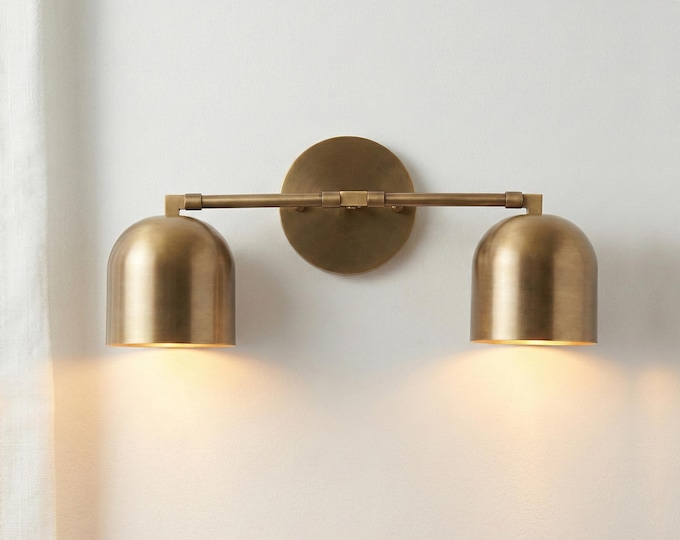 Luxe Brass Double Dome Wall Sconce – Customizable Modern Vanity Light for Opulent Interiors