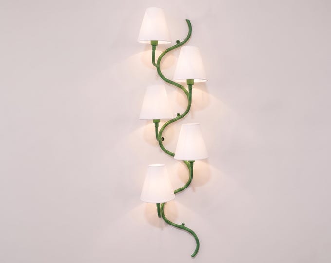 Green Wall Sconce, 5 Light Wall Lamp, Modern Curved Lighting Fixture, Green Bedroom Sconce, Statement Wall Light, Living Room Décor Lighting
