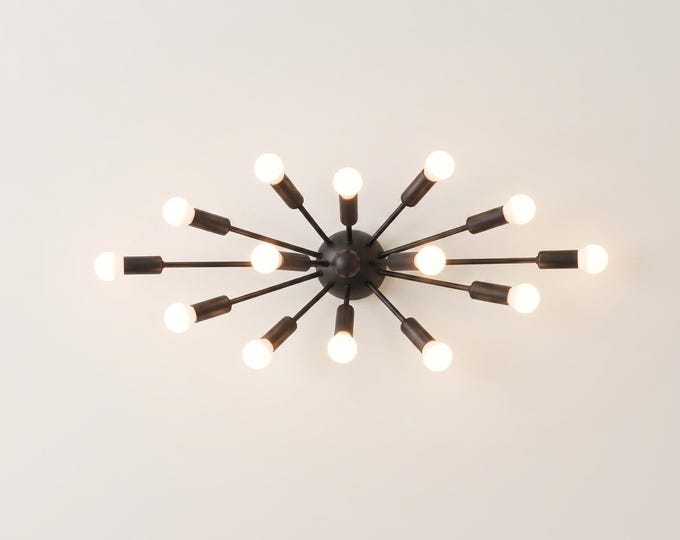 Wall Light – Mid Century Modern Black Sputnik Wall Sconce with 12 Globe Lights Luxury Industrial Starburst Wall Fixture for Modern Interiors