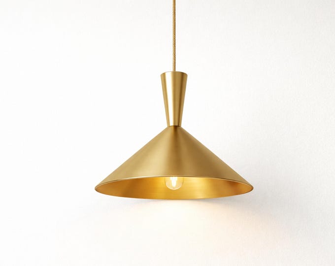 Golden Aluminum Pendant Light: Handmade Accent Lamp with Plug-In Cord