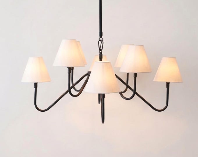 Modern Farmhouse 6-Light Chandelier Light | Minimal Black Ceiling Chandelier with White Fabric Shades for Living Room, Dining Room & Bedroom