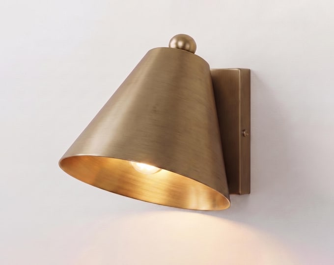 Antique Brass Wall Sconce, Brass Wall Lamp Modern Metal Shade Light, Bedroom Sconce, Living Room Lighting,Mid Century Wall Light design lamp