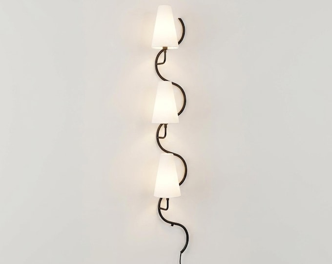 Wall Light – Luxury Matte Black Wall Sconce, Modern Vertical  Lighting with Elegant White Cone Shades for Living Room, Staircase, Hallway
