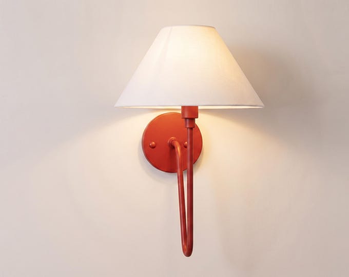 Wall Light Red Fabric Shade Wall Sconce, Modern Artistic Bedroom Bedside Lamp, Luxury Scandinavian Lighting Fixture