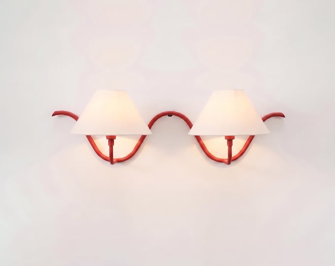 Red 2 Light Wall Sconce, Colorful Wall Lamp, Modern Bedroom Lighting, White Shade Sconce, Living Room Light, Hallway & Entryway Décor Design
