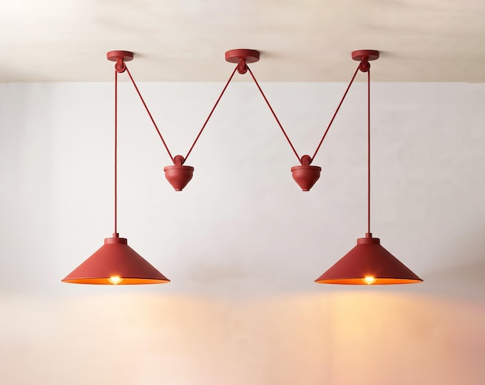 Red Double Pendant Light, Industrial Ceiling Lamp, Modern Metal Hanging Lights, Mid Century Kitchen Island Lighting, Dining Room Décor light