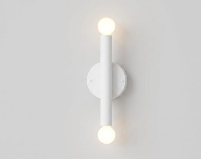 Wall Light Matte White Contemporary Cylinder Sconce, Elegant Scandinavian Double Globe Wall Fixture for Modern Luxury Interiors