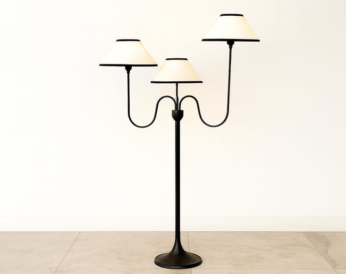 Black Floor Lamp with Three Shades: Steel, Aluminum, Brass