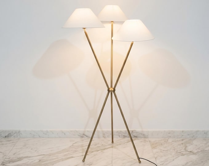 Floor Lamp in Antique brass Color Stylish Triple Shade Floor Lamp for Living Room Bedroom Office with  Fabric Shades Modern Lighting Decor.