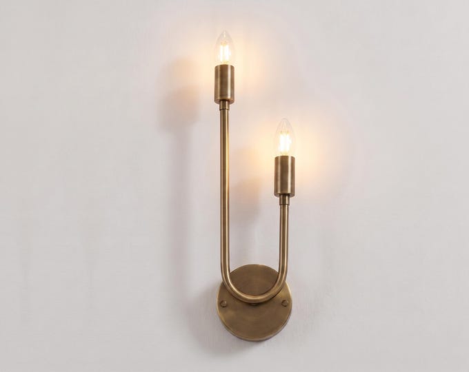 Twin Curve Antique Brass Wall Sconce – Double E14 Candle Light