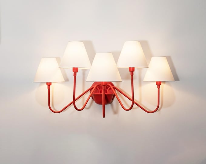 Wall Light Bold Red Contemporary Fixture, Artistic Five Light Wall Lamp with White Shades, Stylish Nordic Interior Lighting for Modern Homes