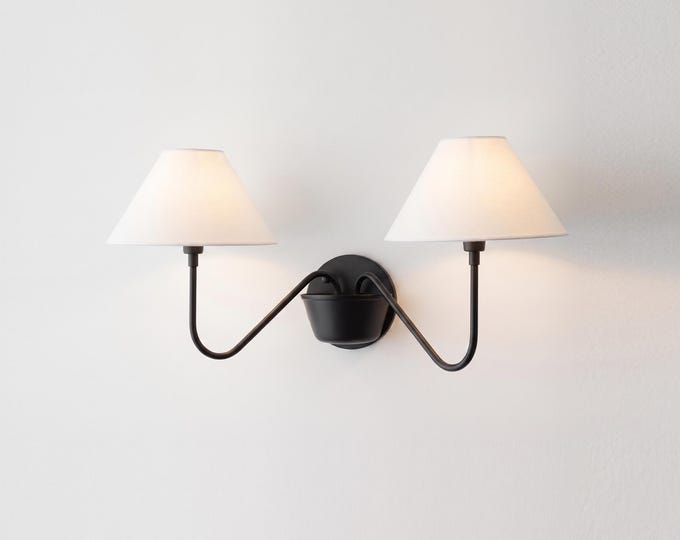 Wall Light Matte Black  Double Shade Sconce, Scandinavian Modern Wall Fixture, Elegant Interior Accent Lighting for Hallway & Bedroom