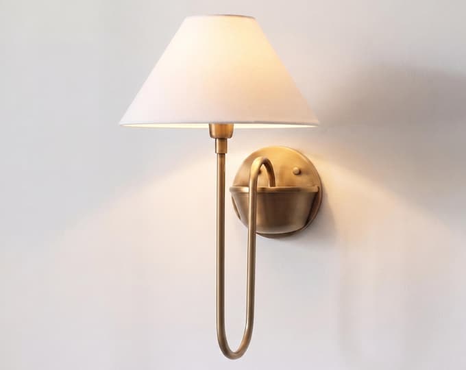 Antique Brass Wall Sconce, Modern Wall Lamp, Fabric Shade Light, Bedroom Sconce, Living Room Lighting, Elegant Accent Lamp design wall light