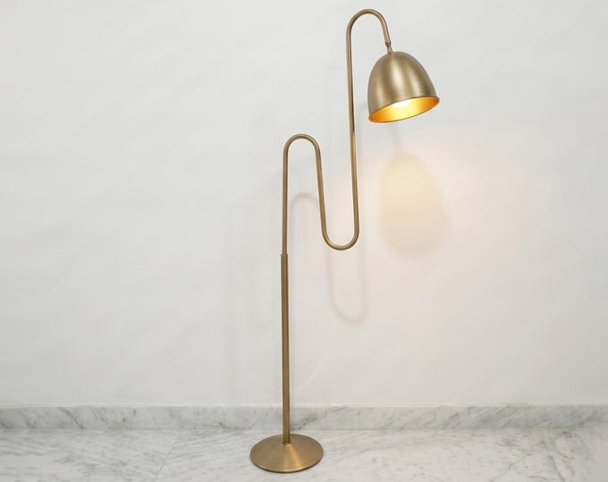 Floor Lamp in Antique brass Color Metal Floor Lamp with Golden Inner Shade for Living Room Bedroom Office Sofa Side Luxury Modern