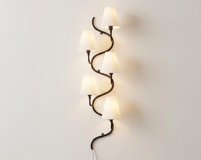 Wall Sconce in Black Spiral Lighting Fixture –  Curved Lamp with White Fabric Shades | Wall Lighting for Bedroom Living Room Staircase Décor