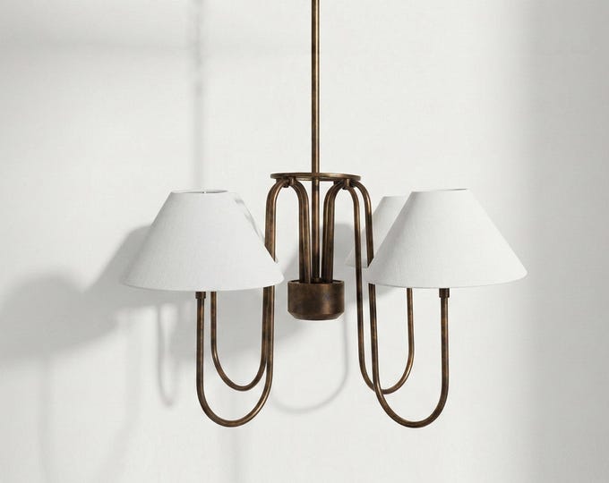 Modern Brass Chandelier with Fabric Shades, 6-Light Luxury Lighting