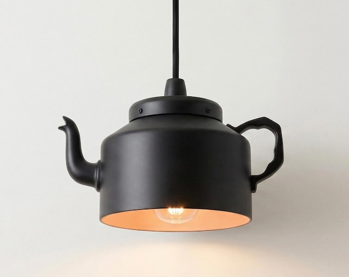 Matte Black Teapot Hanging Light: Quirky Kitchen Lighting