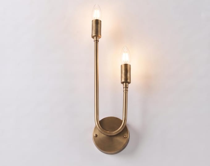 Wall Light Antique Brass – Modern Double Candle Wall Sconce, Sculptural U-Shaped Design, Elegant Decorative Lighting Fixture for Bedroom,