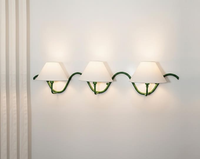 Emerald Wave Triple Shade Wall Sconce – Handcrafted Designer Accent Light for Luxe Interiors