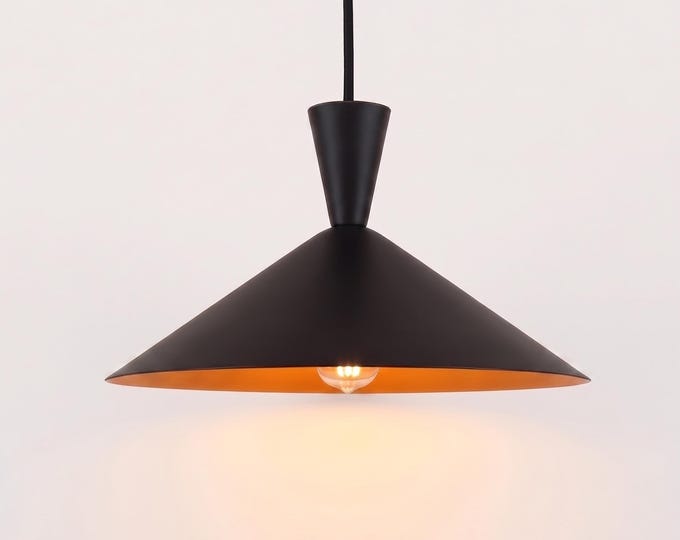 Hanging Light – Modern Matte Black Cone Hanging Light | Minimal Scandinavian Ceiling Light for Dining Room, Kitchen and Café Decor.