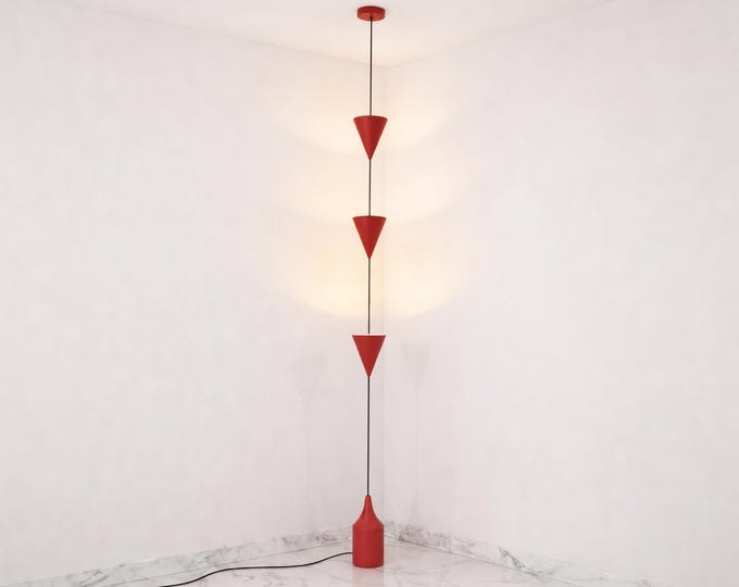 Floor Lamp in Red Color, Modern Sculptural Corner Floor Lamp, Minimalist Cone Shade Standing Lamp for Living Room Bedroom & Hall area.