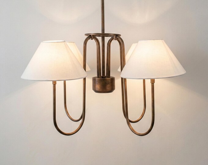 Modern Brass Chandelier with Fabric Shades, 6-Light Luxury Lighting