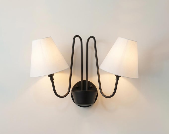 Wall Light Modern Black Double Loop Sconce, Luxury Scandinavian Twin Shade Wall Fixture for Contemporary Bedroom & Living Room Decor