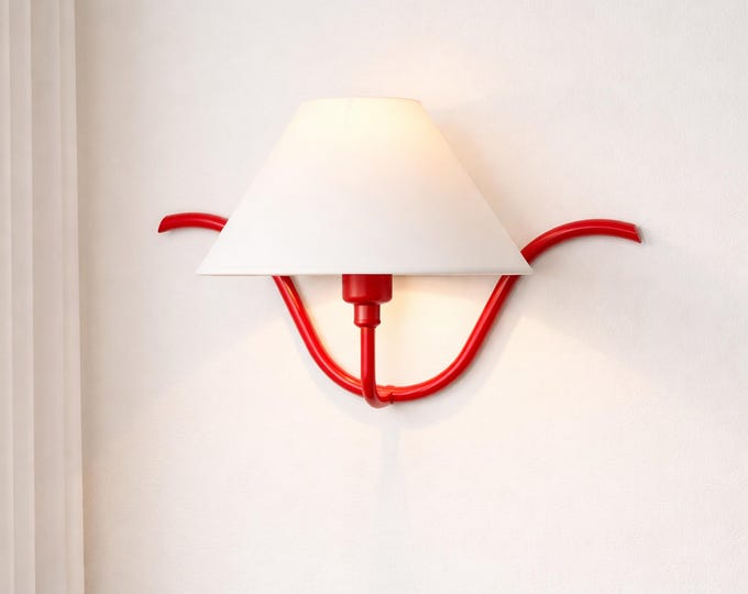 Radiant Rouge Sculptural Wall Sconce – Modern Minimal Cone Shade Lamp for Luxury Interiors