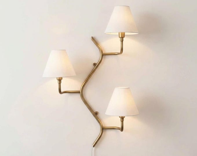 Antique Brass 3 Light Wall Sconce Triple Shade Lighting, Luxury Modern Branch Style Decorative Wall Lamp Elegant Bedroom Living Space Décor.