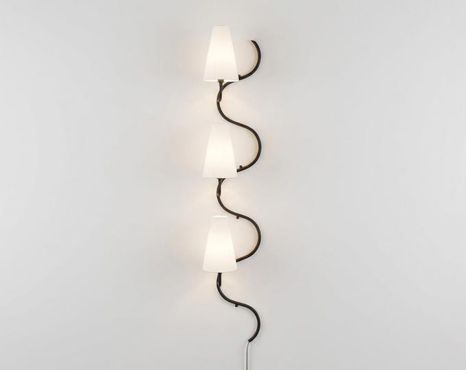 Wall Light – Luxury Matte Black Wall Sconce, Modern Vertical  Lighting with Elegant White Cone Shades for Living Room, Staircase, Hallway