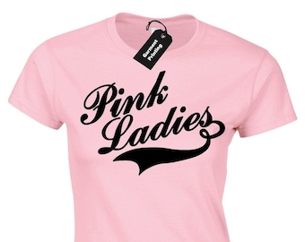 Pink ladies ladies t shirt womens grease t-birds fancy dress sandy retro classic film movie rizzo frenchy frosty palace summer lovin