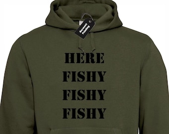 Here fishy fishy hoody hoodie unisex funny fisherman fish angler carp fishing gift present lake rod net sea