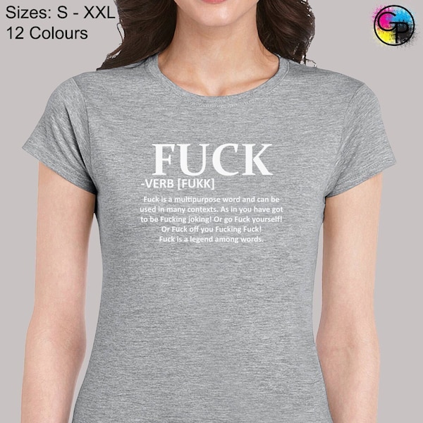 F*ck verb ladies t shirt womens funny rude explanation meaning definition swear word joke printed design top cool novelty present gift