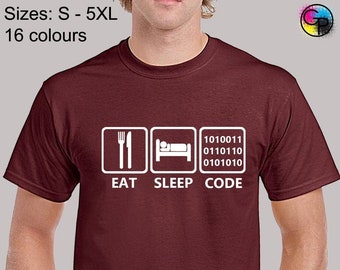 Eat sleep code mens t shirt unisex funny computer programmer gamer hacker it pc crowd mr robot coding geek nerd cool gift present