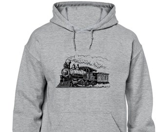 Steam train vintage drawing hoodie hoody unisex novelty trains model locomotive rail trainspotter design top cool hobby present gift idea