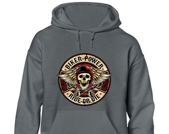 Biker power hoodie hoody unisex novelty cool motorbike skull motorcycle club clothing design top chopper ride or die present gift idea
