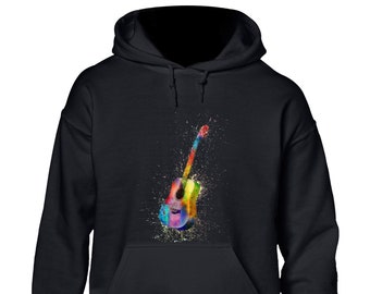 Paint splash guitar hoodie hoody unisex funny cool novelty acoustic guitar player musician music fashion design band singer present gift