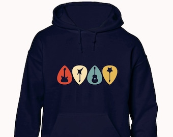 4 guitar picks hoodie hoody unisex funny novelty guitar player musician music lover band fashion design top cool plectrum present gift idea