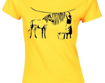 Zebra banksy ladies t shirt funny graffiti street art urban classic retro design hipster stripes