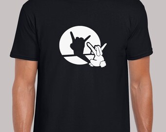 Rabbit rock shadow puppet mens t shirt unisex funny joke rocker music musician heavy metal band festival novelty cool present gift idea