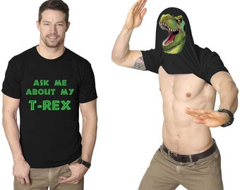 Ask me about my t-rex dinosaur mens t shirt unisex funny fancy dress top cool joke novelty present gift idea for dad cool tee christmas
