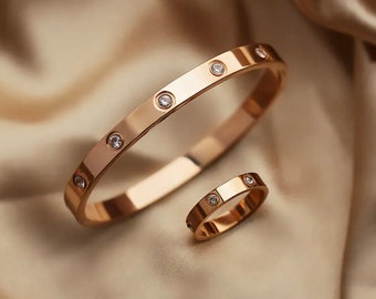 Women's Bangle Bracelet Bangle in Rose Gold / Pink / Rose with Zirconia Stones Handmade Woman Bracelet Pink Gold Silver Silver
