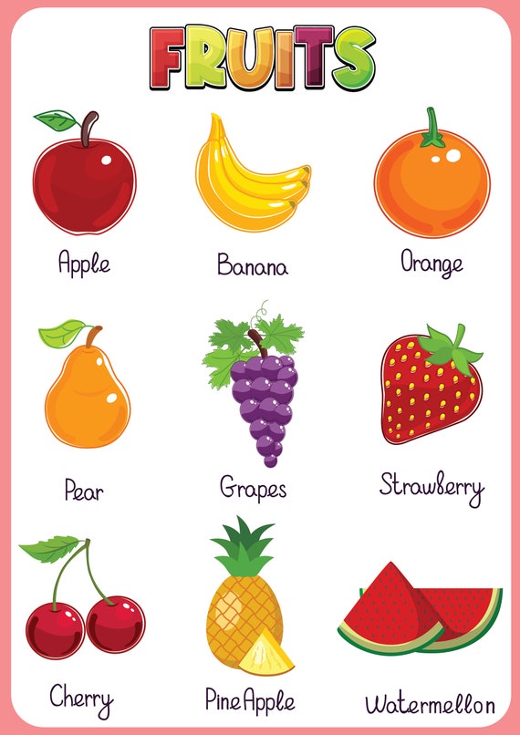 Educational Fruits and Vegetable Printable Chart for Kids Learning Guide to  Different Veggies and Fruits 