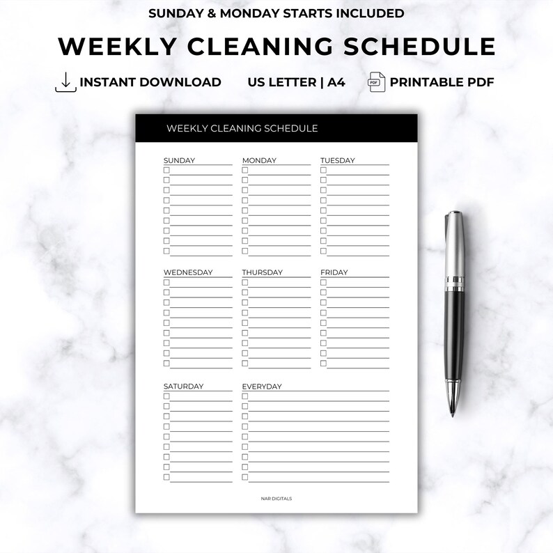 Weekly Cleaning Schedule Printable Planner Template Weekly Cleaning To
