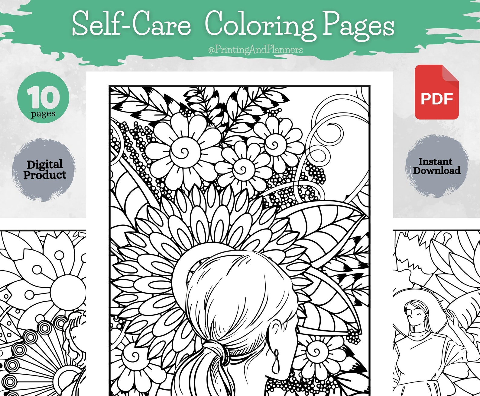 Printable Adult Colouring Pages With Women and Floral Background for ...